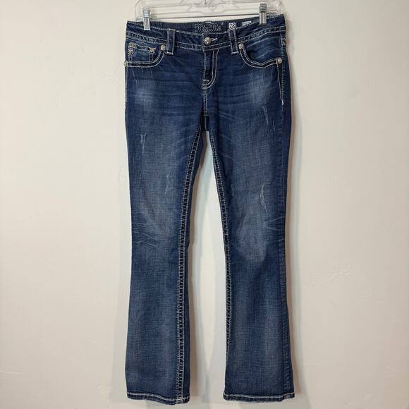 Miss Me Women's Signature Boot Jeans Cross Back Sequin Bling 28 Blue Denim - Picture 2 of 10